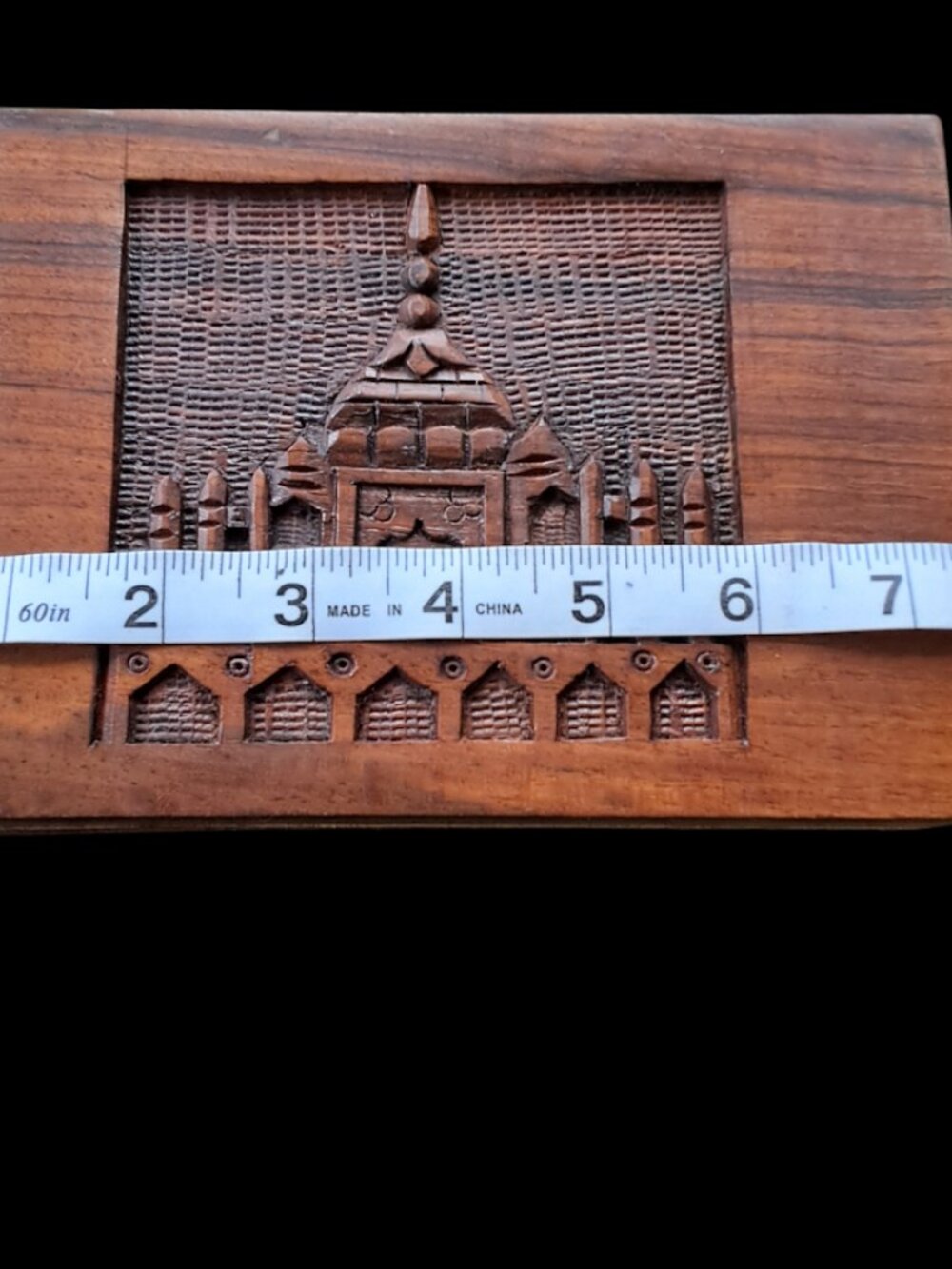 Vintage Hand Carved Taj Mahal Hardwood Tea/Trinket Storage Box, Tea Included - Picture 9 of 11